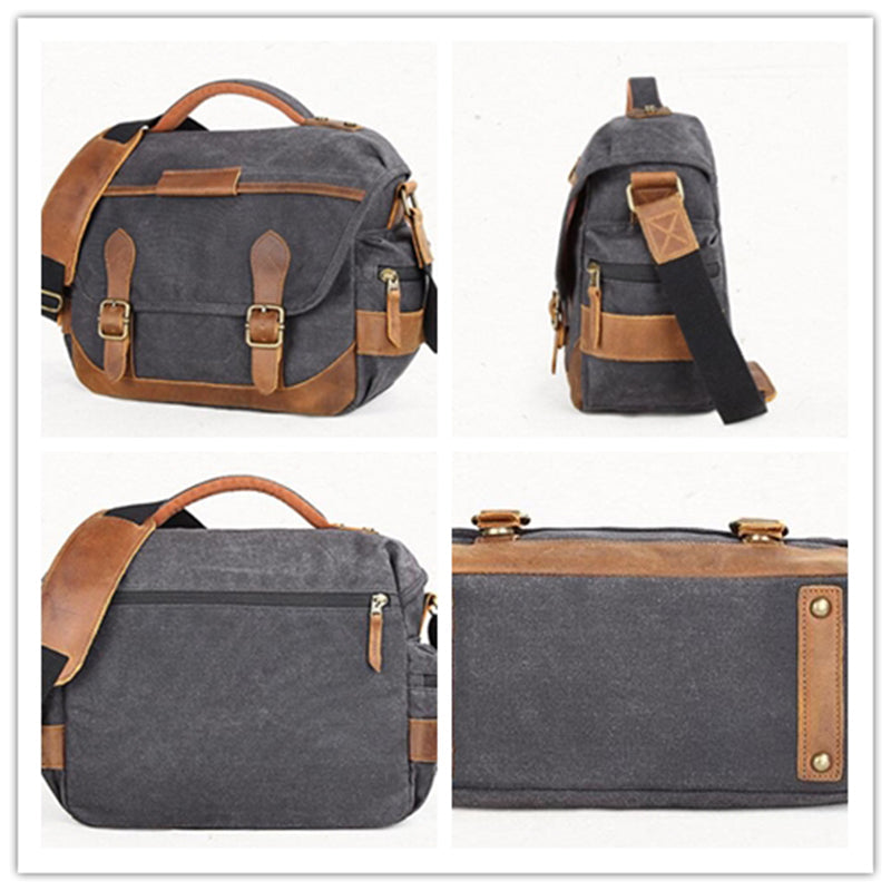Leather With Canvas Camera Bag Waterproof DSLR Camera Bag Shoulder Messenger Bag QSM3035