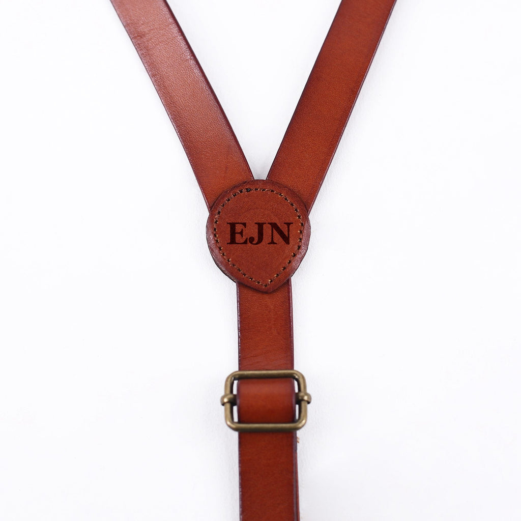 Mens Leather Suspenders Y Back Design Adjustable Brown Suspenders Groomsmen Gift for Wedding