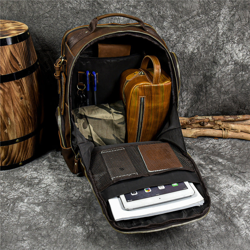 Crazy Horse Leather Travel Backpack Men Leather Laptop Backpack Retro Leather Rucksack