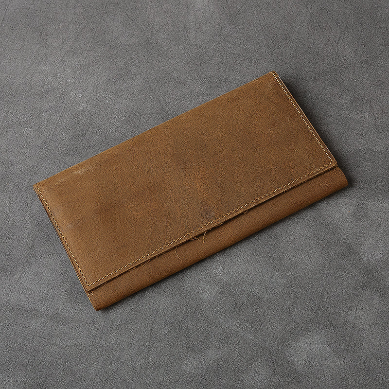 Crazy Horse Leather Men Long Wallet Bifold Wallet Card Holder Long Clutch ESS1182