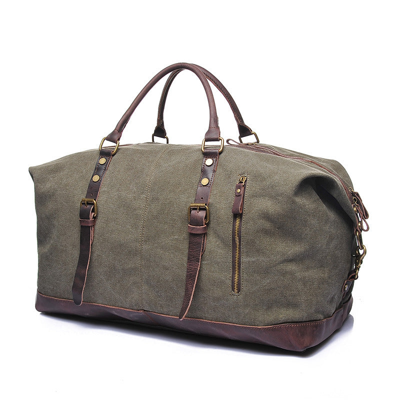 Vintage Canvas Leather Shoulder Bag Canvas Duffle Bag Crossbody Travel Bag