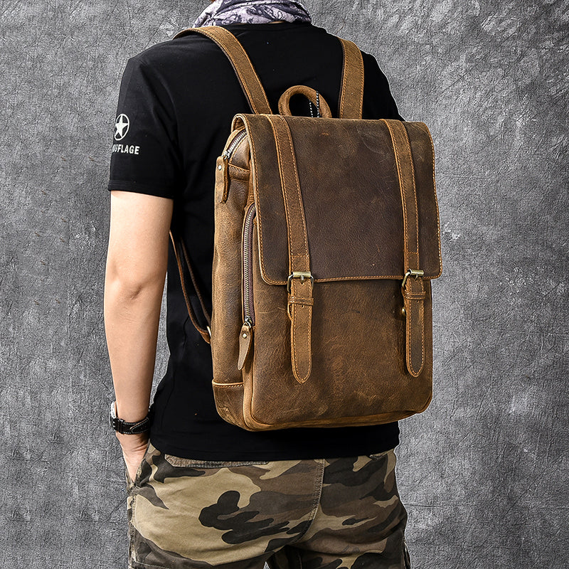 Full Grain Leather Men's Backpack, Distressed Leather Travel Backpack, Laptop Backpack