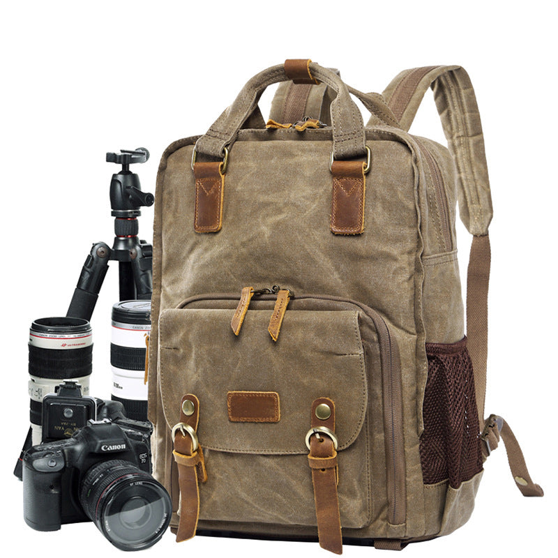 Flash Sale Waxed Canvas DSLR Camera Backpack Waterproof Travel Backpack