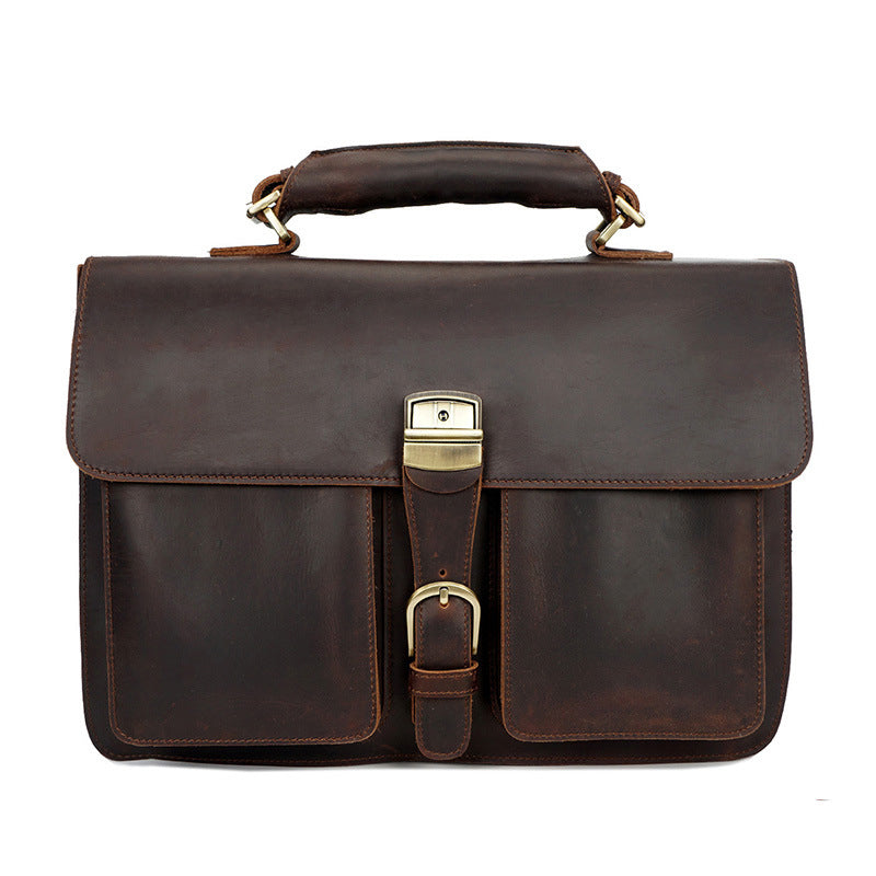 Crazy Horse Leather Shoulder Messenger Bag Retro Men Leather Briefcase