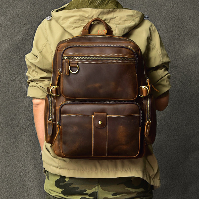 New Arrival Vintage Backpack Crazy Horse Leather Men Travel Backpack Casual Backpack ESS3983