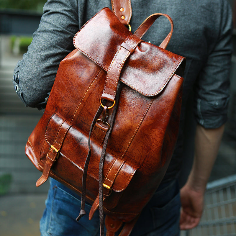 Flash Sale Full Grain Leather Travel Backpack Handmade Leather Backpack