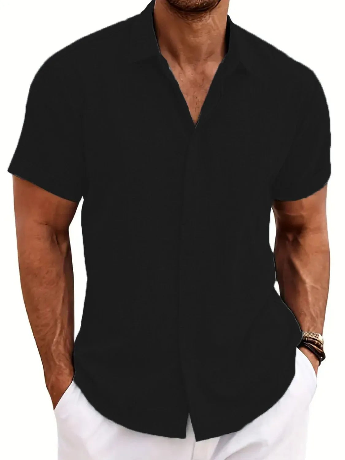 Men's Full Size Collared Neck Short Sleeve Shirt Plus Size