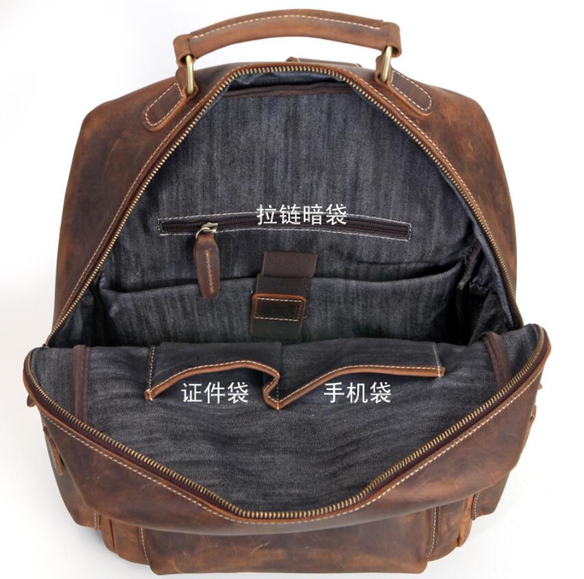Men Retro Backpack Crazy Horse Leather Travel Backpack Laptop Backpack
