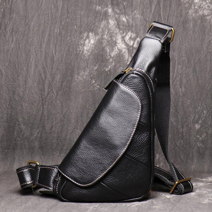 Crazy Horse Leather Men Chest Pack Leather Shoulder Bag Men Messenger Bag Chest Bag