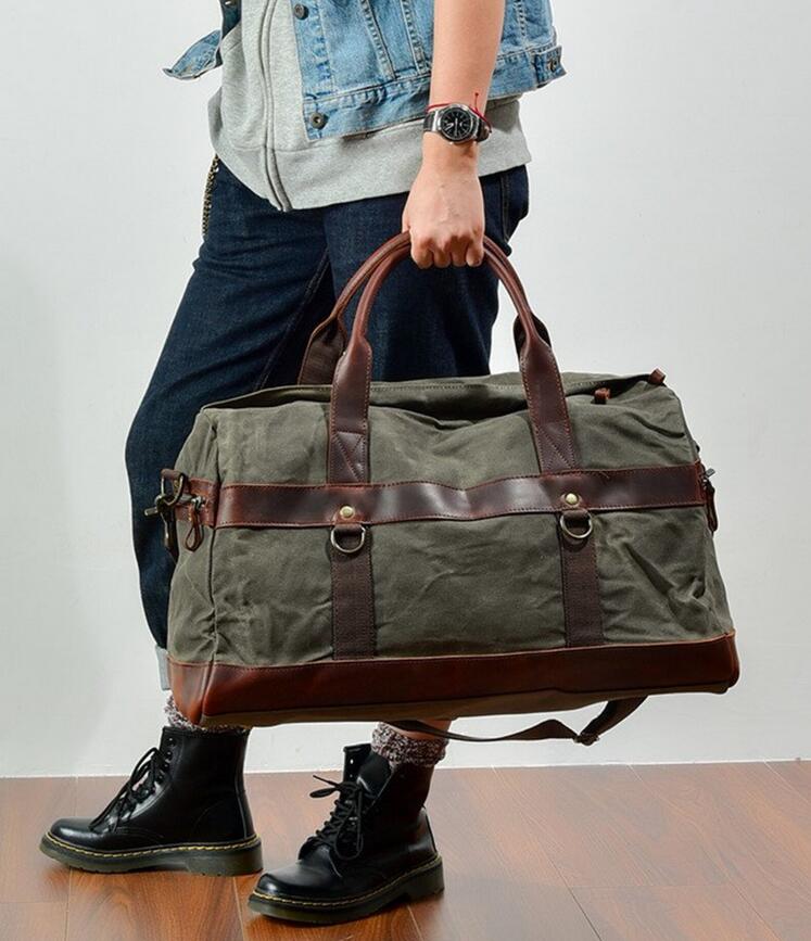 Canvas Travel Bag Waxed Canvas Duffle Bag Men Weekender Bags Gym Bags
