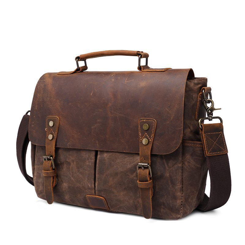Latest Style Handmade Canvas Leather Briefcase Vintage Crazy Horse Messenger Bag Crossbody Shoulder Bag Laptop Bag W1808