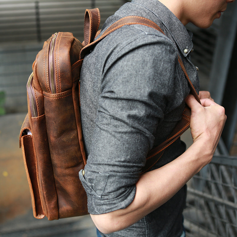 Crazy Horse Leather Backpack Durable Travel Backpack School Backpack