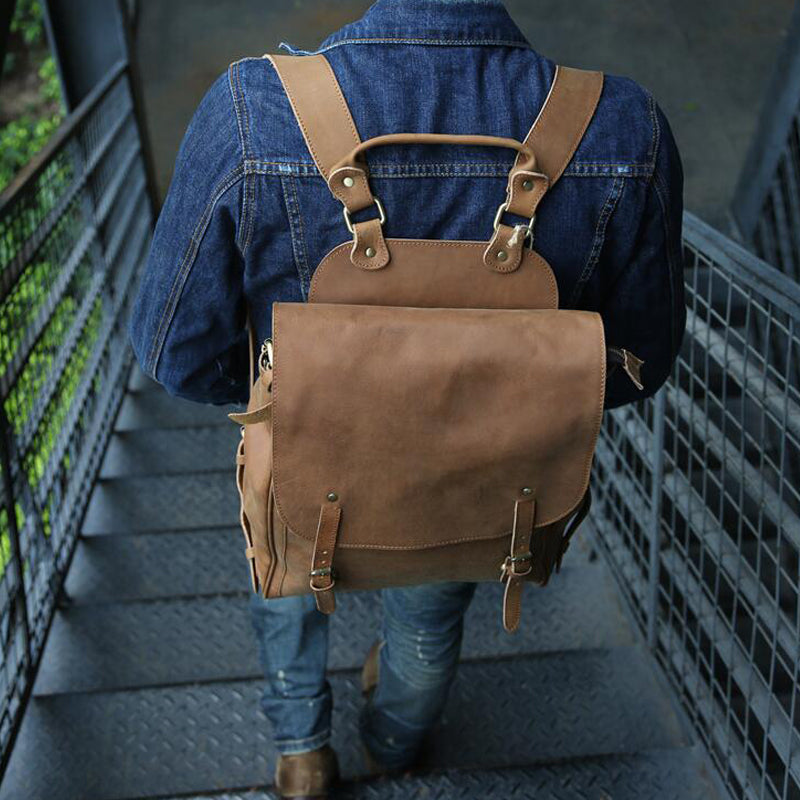 Unisex Genuine Leather Backpack – Hand-Rubbed Vegetable-Tanned Leather Travel & Sketch Backpack Z9035