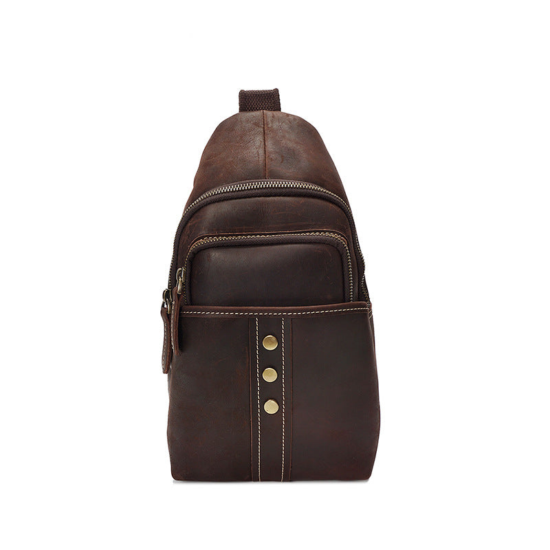 Full Grain Leather Men Chest Pack Retro Men Chest Bag Men Casual Messenger Bag