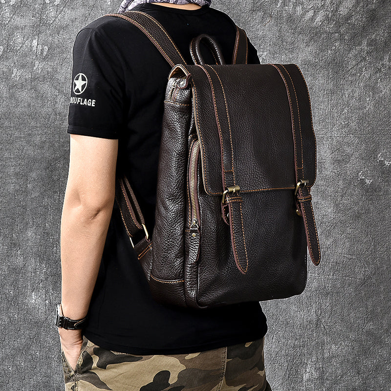 Full Grain Leather Men's Backpack, Distressed Leather Travel Backpack, Laptop Backpack