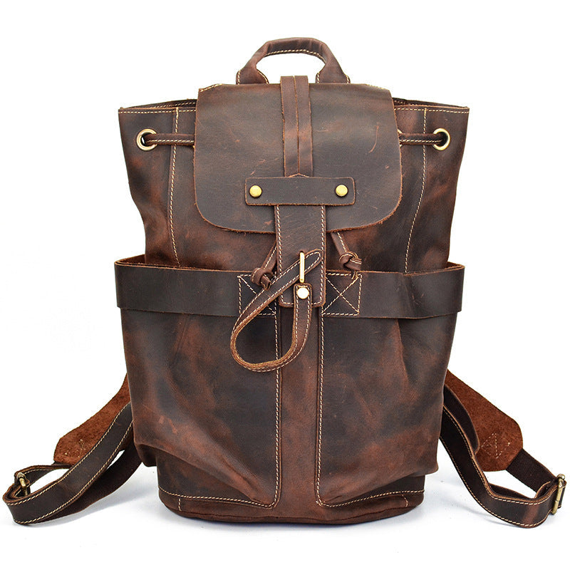 Crazy Horse Leather Travel Backpack Retro Style Full Grain Leather Laptop Backpack For Men