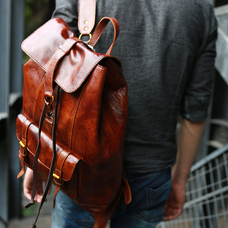 Flash Sale Full Grain Leather Travel Backpack Handmade Leather Backpack