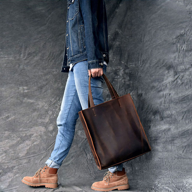 Handmade Tote Bag Crazy Horse Leather Shoulder Bag Shopping Bag