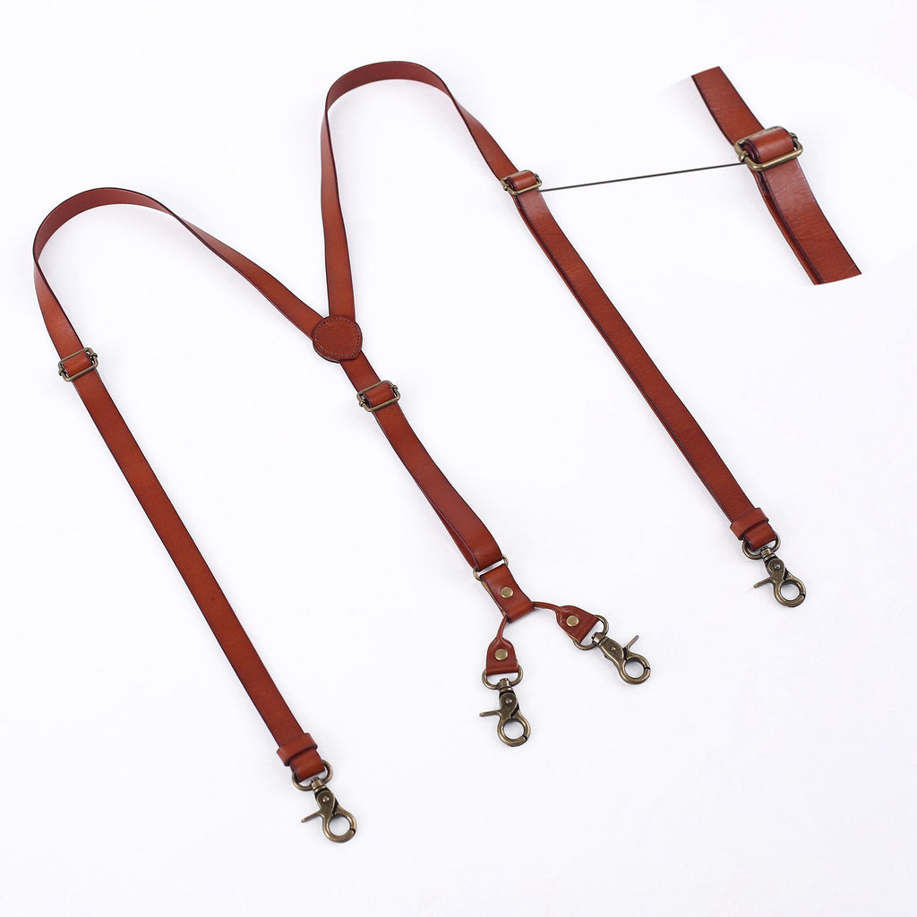Mens Leather Suspenders Y Back Design Adjustable Brown Suspenders Groomsmen Gift for Wedding