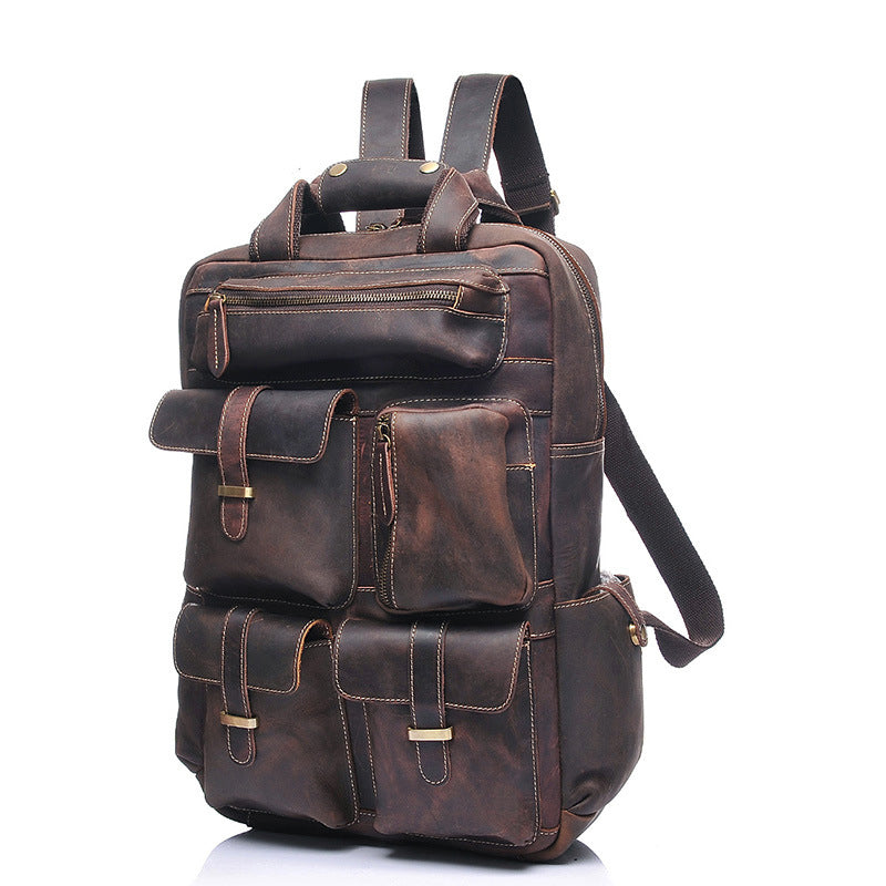 Men Retro Travel Backpack Crazy Horse Leather Backpack Large Capacity Backpack B826