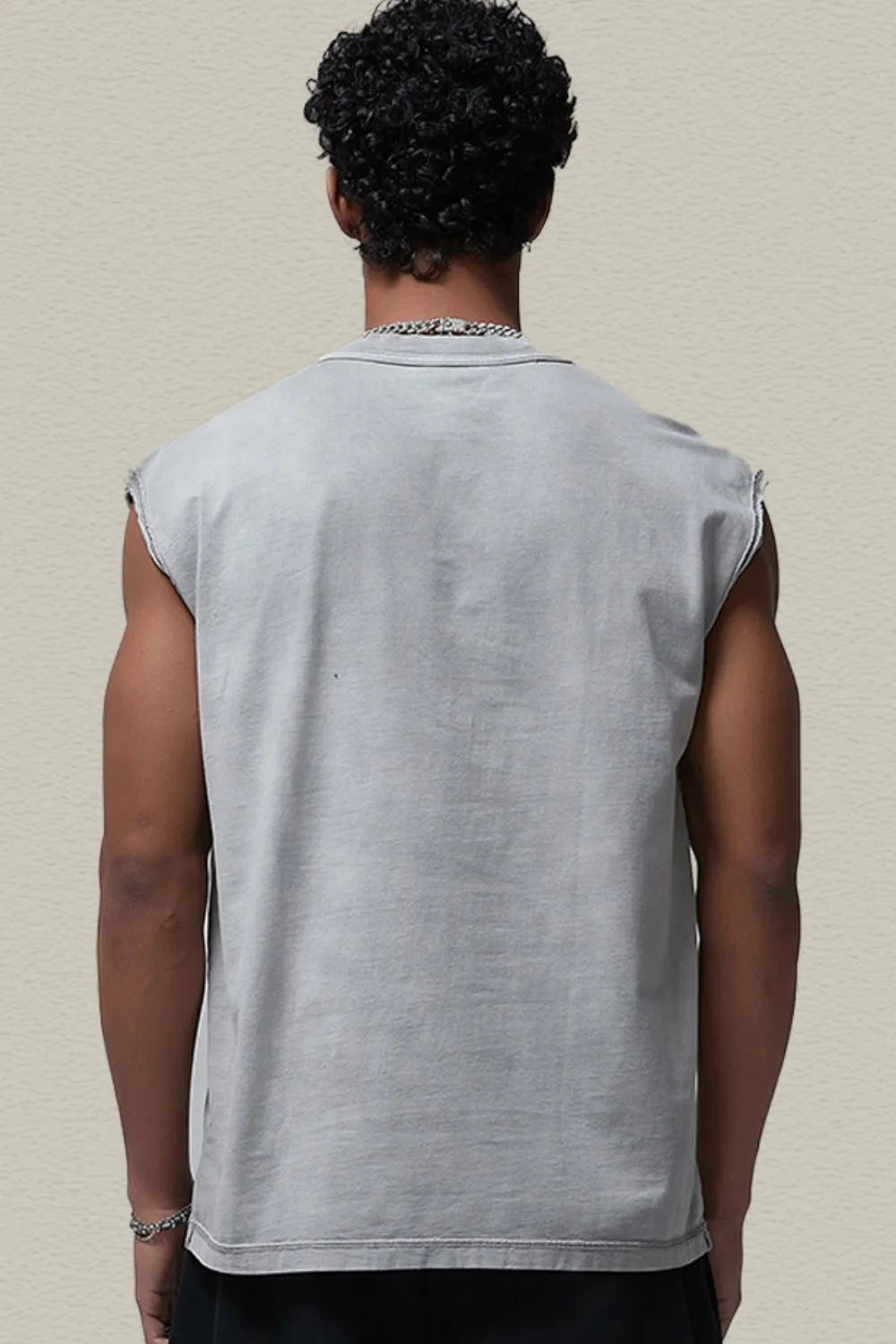 Men's Washed Round Neck Sleeveless Top