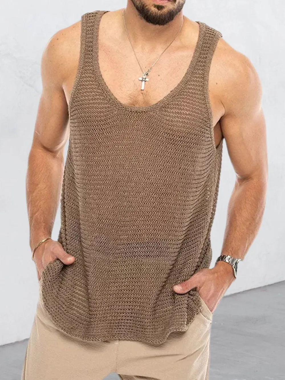 Men's Plus Size Scoop Neck Knit Tank