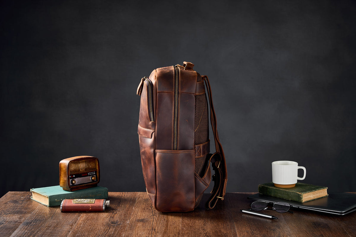Crazy Horse Leather Backpack Men Laptop Backpack Handmade Travel Backpack MSG7635