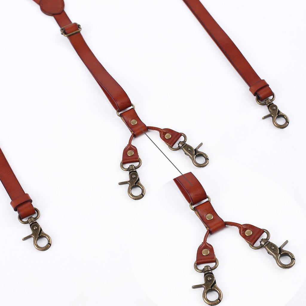 Mens Leather Suspenders Y Back Design Adjustable Brown Suspenders Groomsmen Gift for Wedding