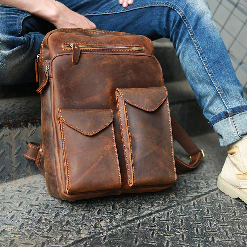Crazy Horse Leather Backpack Durable Travel Backpack School Backpack