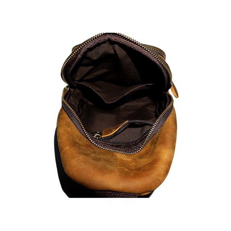 Full Grain Leather Men Chest Pack Retro Men Chest Bag Men Casual Messenger Bag