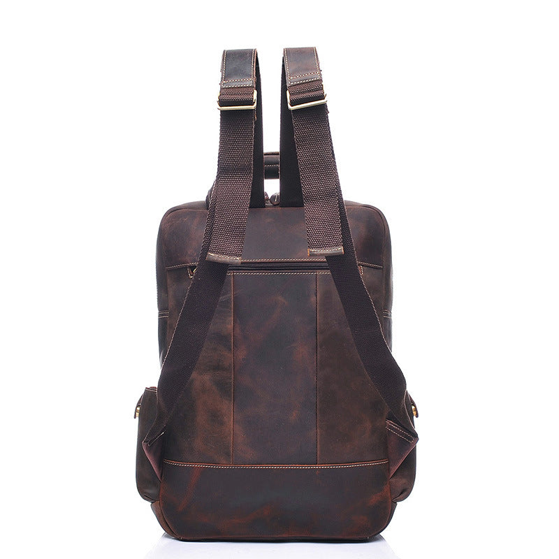 Men Retro Travel Backpack Crazy Horse Leather Backpack Large Capacity Backpack B826