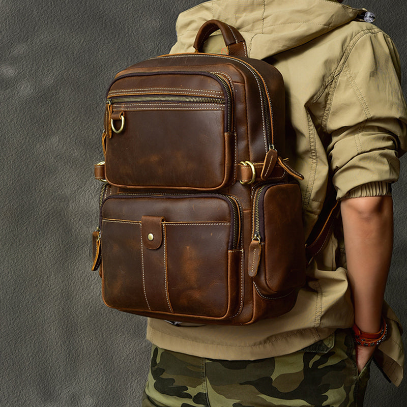 New Arrival Vintage Backpack Crazy Horse Leather Men Travel Backpack Casual Backpack ESS3983