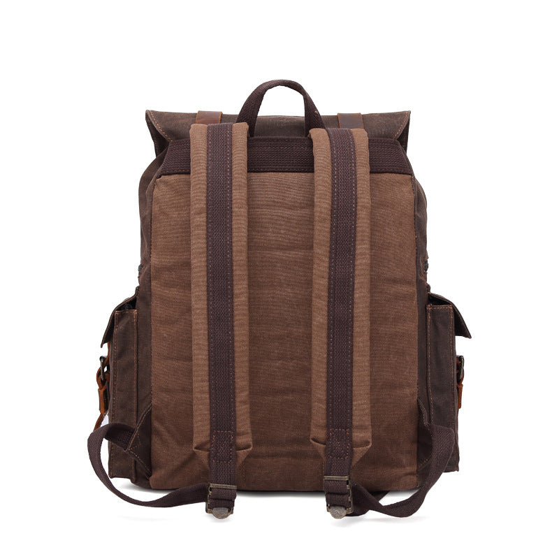 Outing Waxed Canvas Leather Backpack, Big Capacity Laptop Backpack, Vintage Waterproof Shoulder School Bag 5358