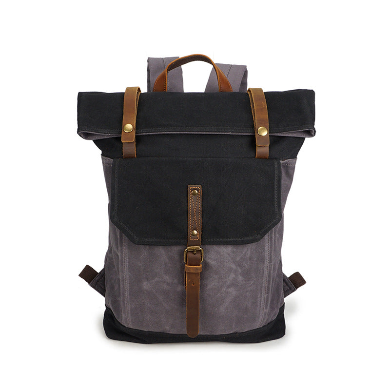 Men Canvas Leather Backpack, Big Capacity Laptop Backpack, Vintage Waterproof Shoulder Travel Bag 5191-1