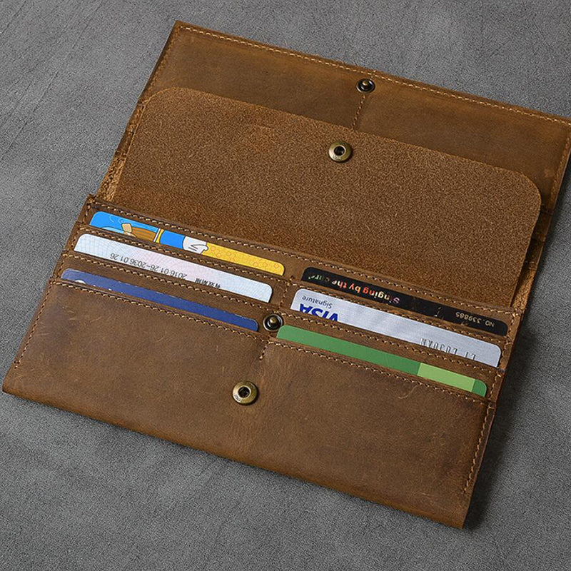 Crazy Horse Leather Men Long Wallet Bifold Wallet Card Holder Long Clutch ESS1182