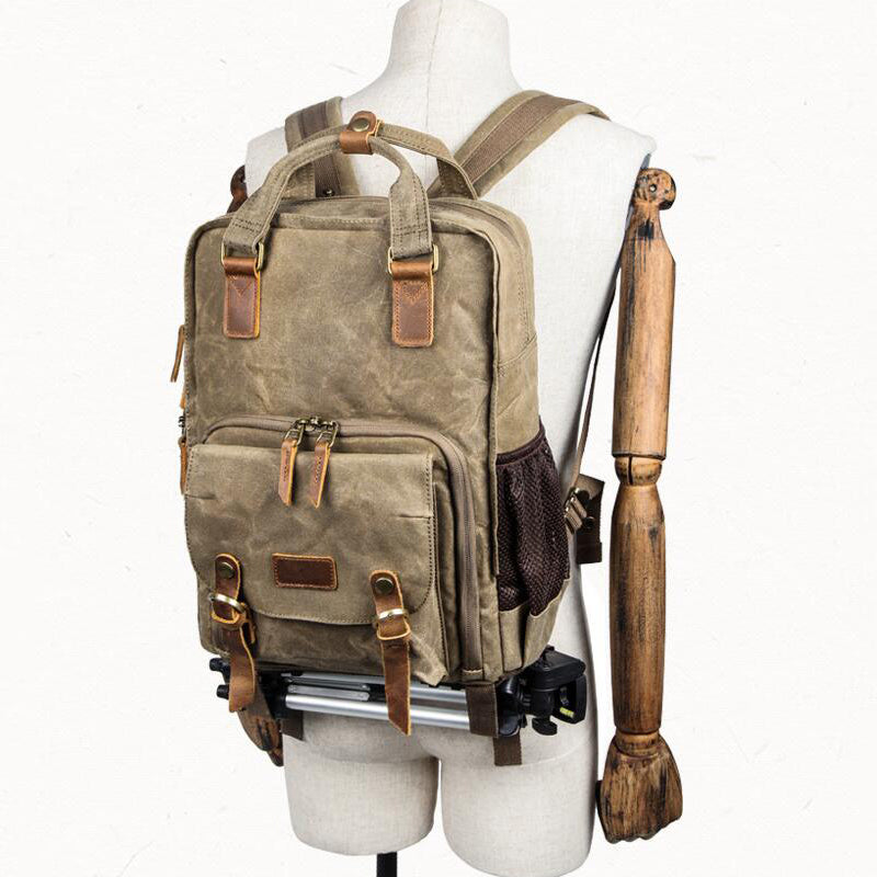 Flash Sale Waxed Canvas DSLR Camera Backpack Waterproof Travel Backpack