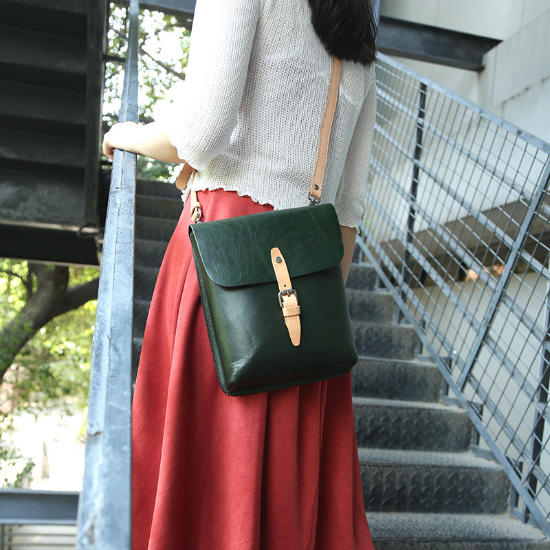 Vegetable Tanned Leather Shoulder Bag Ladies Messenger Bag Handmade Satchel Bag