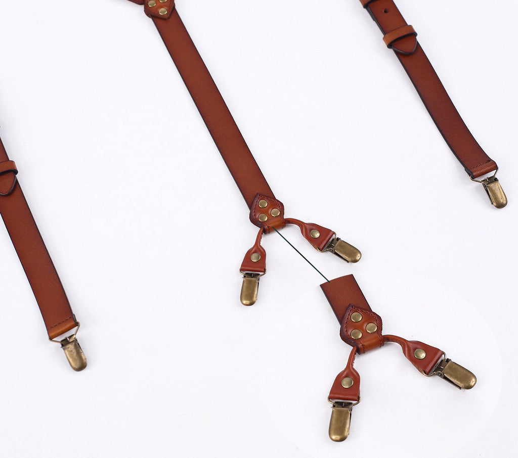 Leather Suspenders For Men Adjustable Brown Genuine Leather Suspenders Groomsmen Gifts for Wedding