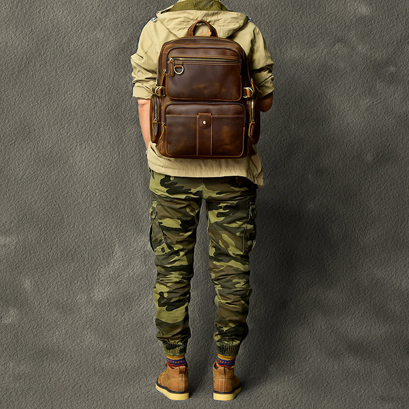 New Arrival Vintage Backpack Crazy Horse Leather Men Travel Backpack Casual Backpack ESS3983