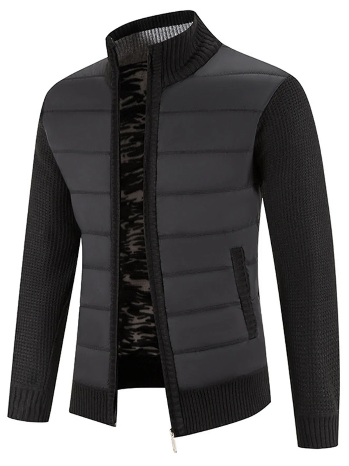 Men's Plus Size Quilted Knit Bomber Jacket with Stand Collar