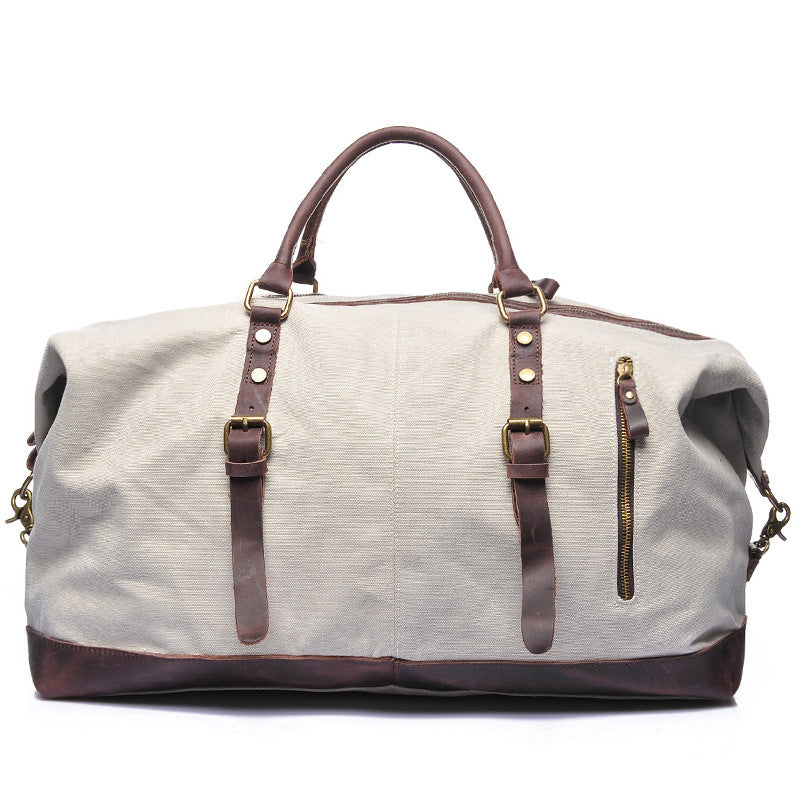 Vintage Canvas Leather Shoulder Bag Canvas Duffle Bag Crossbody Travel Bag