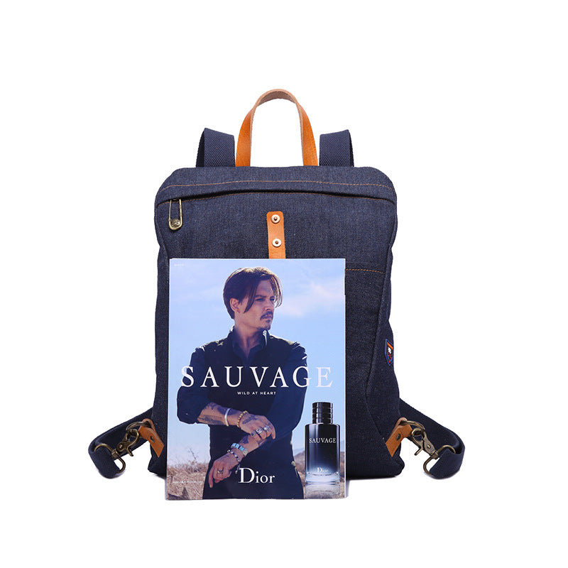 New Denim Canvas Casual Backpack Leather With Canvas School Backpack Fashion Travel Canvas Backpack YD3136