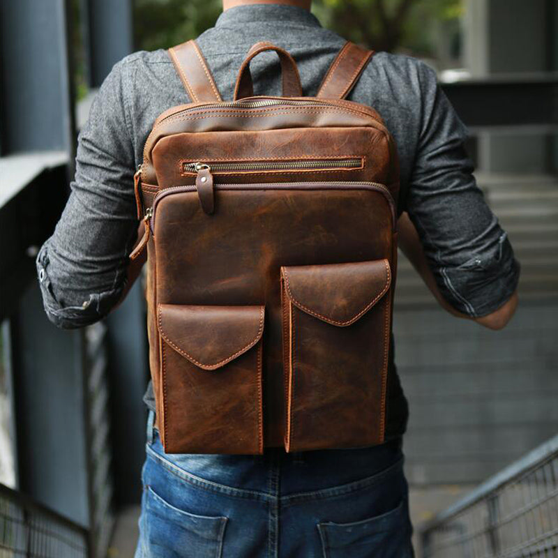 Crazy Horse Leather Backpack Durable Travel Backpack School Backpack