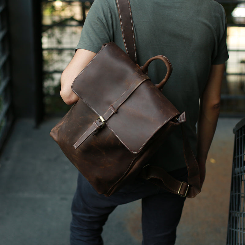 Crazy Horse Leather Laptop Backpack Handmade Travel Backpack Men Backpack