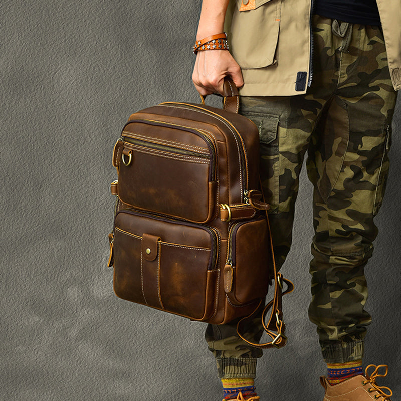 New Arrival Vintage Backpack Crazy Horse Leather Men Travel Backpack Casual Backpack ESS3983