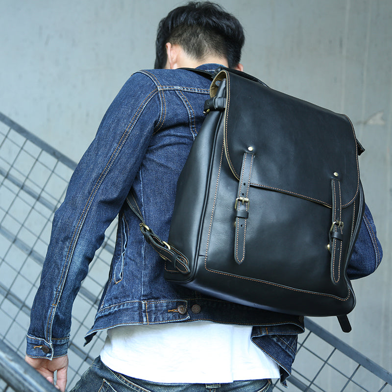 Unisex Genuine Leather Backpack – Hand-Rubbed Vegetable-Tanned Leather Travel & Sketch Backpack Z9035