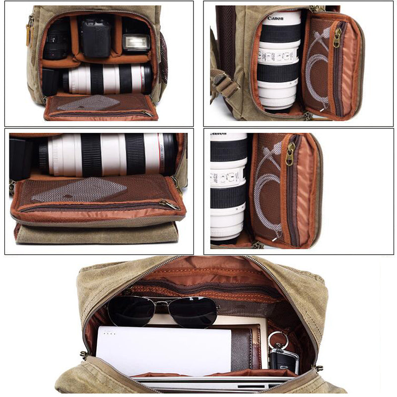 Flash Sale Waxed Canvas DSLR Camera Backpack Waterproof Travel Backpack