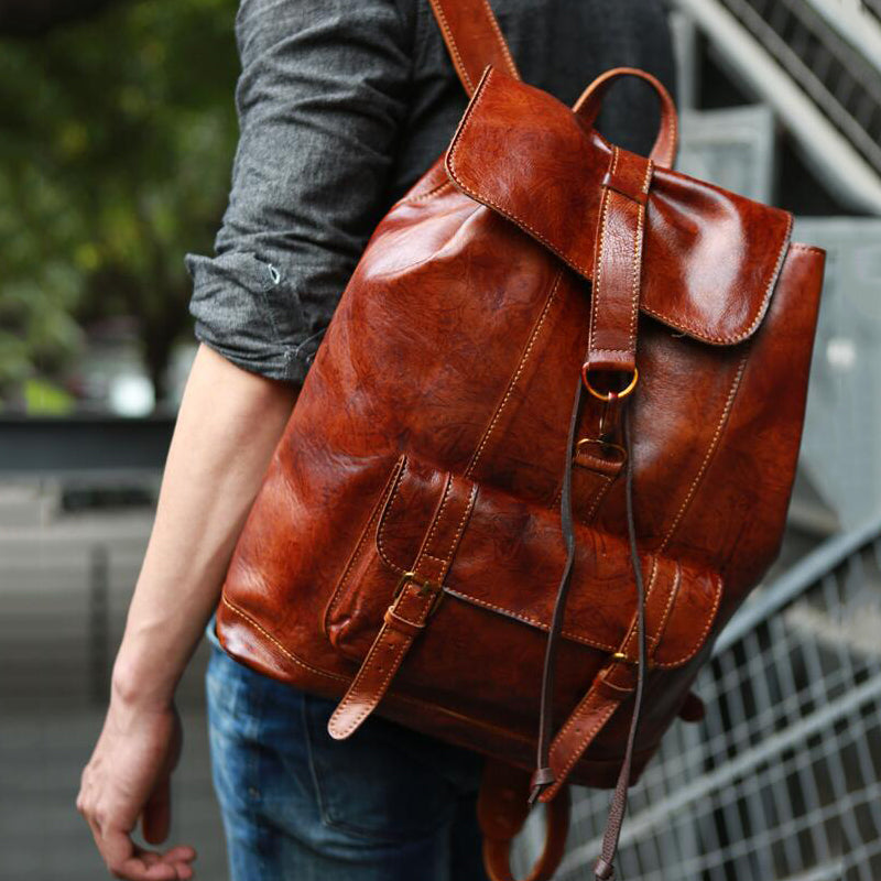 Flash Sale Full Grain Leather Travel Backpack Handmade Leather Backpack