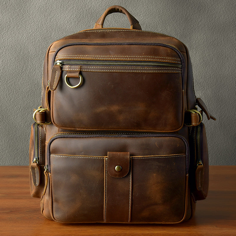 New Arrival Vintage Backpack Crazy Horse Leather Men Travel Backpack Casual Backpack ESS3983