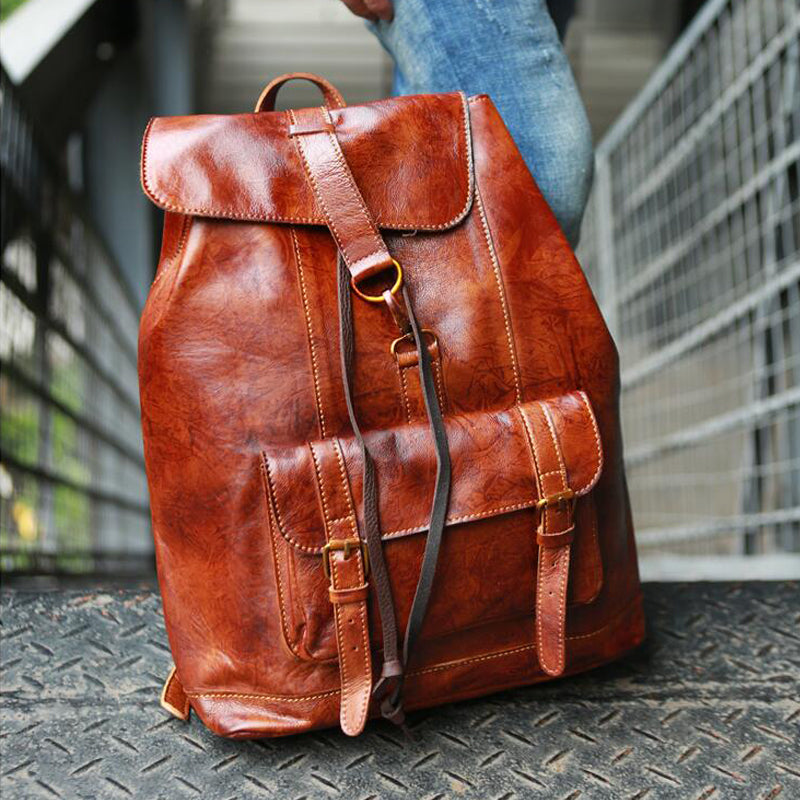 Flash Sale Full Grain Leather Travel Backpack Handmade Leather Backpack